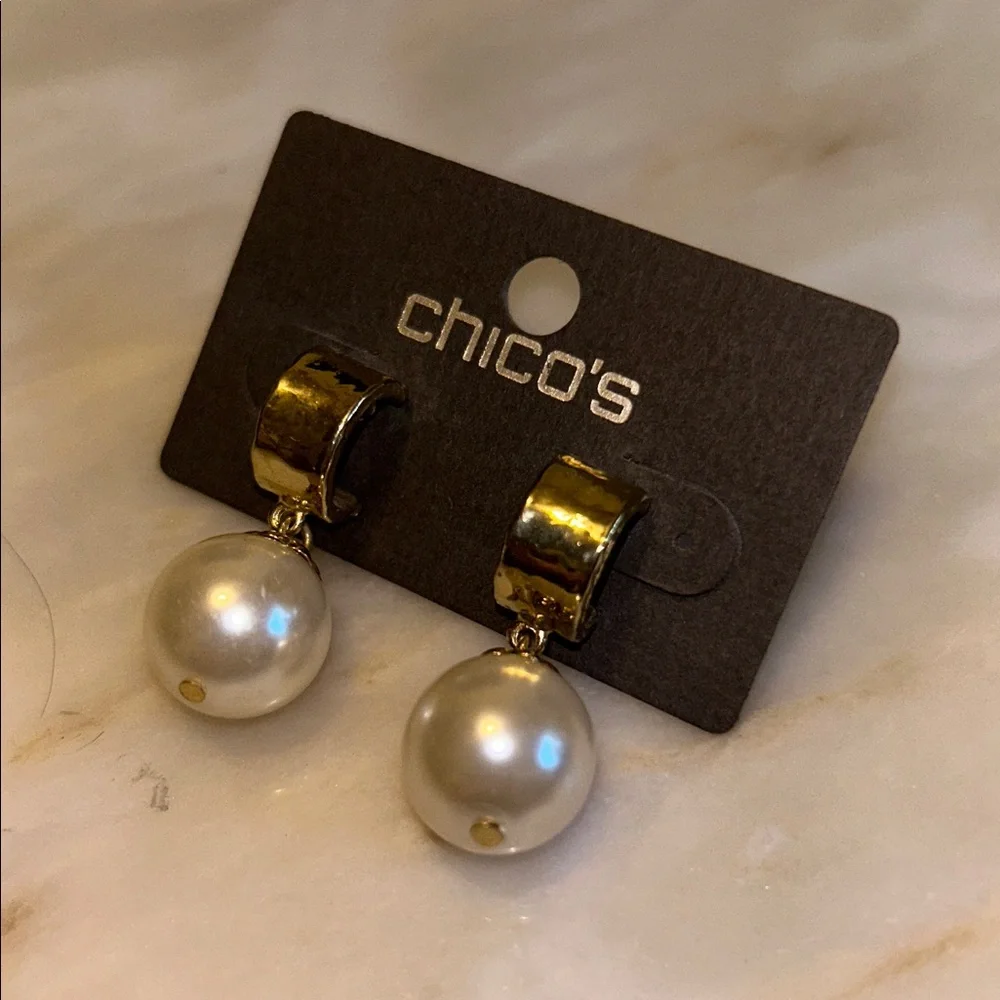 Chico's‎ Women Gold Tone Faux Pearl Arie Dangle Drop Earring NWT